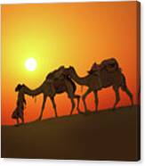 Cameleerand Camels - Silhouette Against Sunset Canvas Print