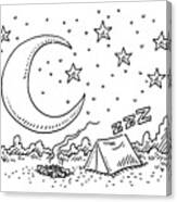 Camping Night Moon And Stars Over Tent Drawing Canvas Print