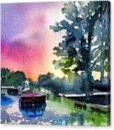 Canal Boat At Waterloo Village, Morris Canal, Sunset Canvas Print