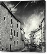 Canals Of Old Annecy France Black And White Canvas Print