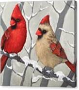 Cardinal Couple, Winter And Snow Canvas Print
