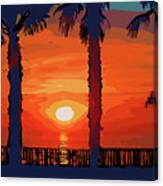 Ocean Sunset Between Two Palm Trees Canvas Print