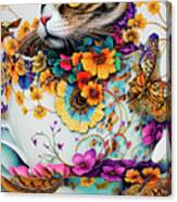 Cat In A Cup Ginette In Wonderland Digital Art Canvas Print