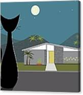 Cat Looking At Gray Mid Century Modern House Canvas Print