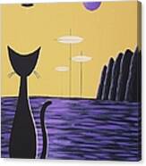 Black Cat On Purple Planet With Yellow Sky Canvas Print