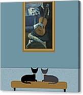 Cats Admire Picasso Old Guitarist Canvas Print