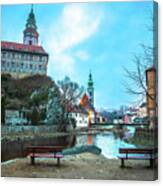 Cesky Krumlov Scenic Architecture And Vltava River Dawn View Canvas Print