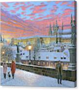 Charles Bridge Prague In Winter Canvas Print