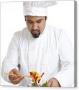 Chef Looking At Vegetables In Bowl Canvas Print