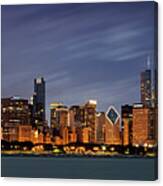 Chicago Skyline At Night Color Panoramic Canvas Print