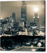 Chicago Skyline From The Rooftop - Sepia Canvas Print
