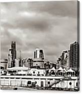 Chicago Skyline Panorama In Sepia From North Avenue Beach Canvas Print