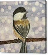 Chickadee In Snow Canvas Print