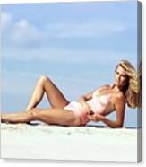 Christie Brinkley In A Peach Swimsuit Canvas Print