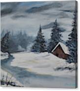 Christmas Cards - Winter Solitude - Snowy Cabin Canvas Print