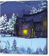 Christmas Eve Visitors At The Old Church Canvas Print