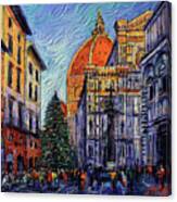 Christmas In Florence Textured Impressionism Knife Oil Painting Mona Edulesco Canvas Print