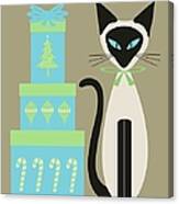 Christmas Siamese With Presents Canvas Print