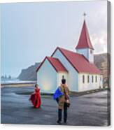 Church Above Reynisfjara Black Sand Beach, Iceland Canvas Print