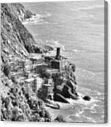Cinque Terre Trail Overlook Of Vernazza And Doria Castle Italy Black And White Canvas Print
