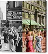 City - Chicago - Shopping Crowds 1940 - Side By Side Canvas Print