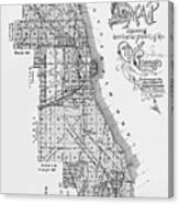 City Of Chicago Antique Map 1896 Black And White Canvas Print