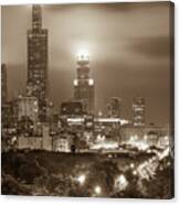 City Of Chicago Skyline Over The Trees In Sepia Canvas Print