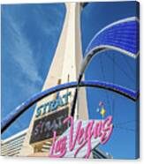 City Of Las Vegas Arch And The Strat From Below Portrait Canvas Print