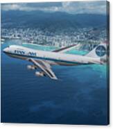 Classic Pan Am Boeing 747 Over Waikiki Beach Hawaii Canvas Print