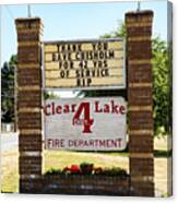 Clear Lake Fire Department Memorial Canvas Print