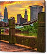Cleveland Ohio Skyline Sunrise From The Riverfront Canvas Print