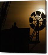 Cley Windmill Silhouette With Full Moon Fantail Canvas Print