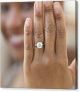 Close Up Of Hand With Engagement Ring Canvas Print