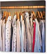 Clothes On Rail In Shop, Close-up Canvas Print
