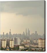 Cloudy Moments Of Downtown Kuala Lumpur With Petronas Twin Towers And Kl Tower Dominant The Skyline. Canvas Print