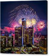 Colorful Fireworks In Detroit Canvas Print