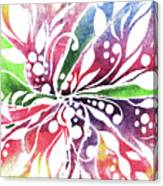 Colorful Floral Design With Leaves Berries Flowers Pattern V Canvas Print
