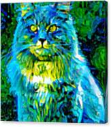 Colorful Maine Coon Cat Sitting - Green And Blue Palette Knife Oil Texture Canvas Print