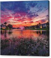 Colorful Sunset At San Matera Lake In Palm Beach Gardens Florida Canvas Print