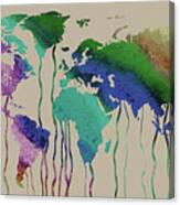 Colors On Beige Watercolor World Map Silhouette Canvas Print