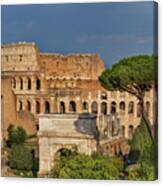 Colosseum And Arch Of Titus In Rome Canvas Print