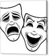 Comedy And Tragedy Theater Masks Black Line Canvas Print