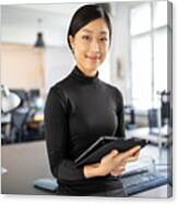 Confident Asian Businesswoman In Office Canvas Print