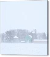 Cool Pastels - Pastel Colored Farm Buildings In A Wisconsin Snowstorm Canvas Print