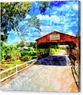 Coral Springs Covered Bridge - Watercolor Ink Painting Canvas Print