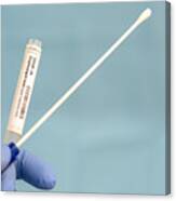 Cotton Swab And Test Tube For Coronavirus Test (covid-19)), Macro Image Of Medical Equipment In Hands Of Healthcare Professional Canvas Print