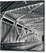 Covered Bridge Interior Lights - Black And White Canvas Print