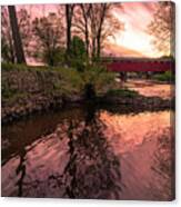 Covered Bridge Sunset On The River Canvas Print