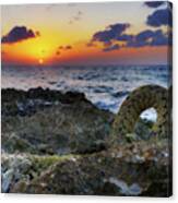 Cozumel Sunset On Beach With Anchor Rope Canvas Print