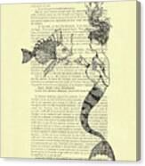 Cute Little Mermaid With Fish Canvas Print